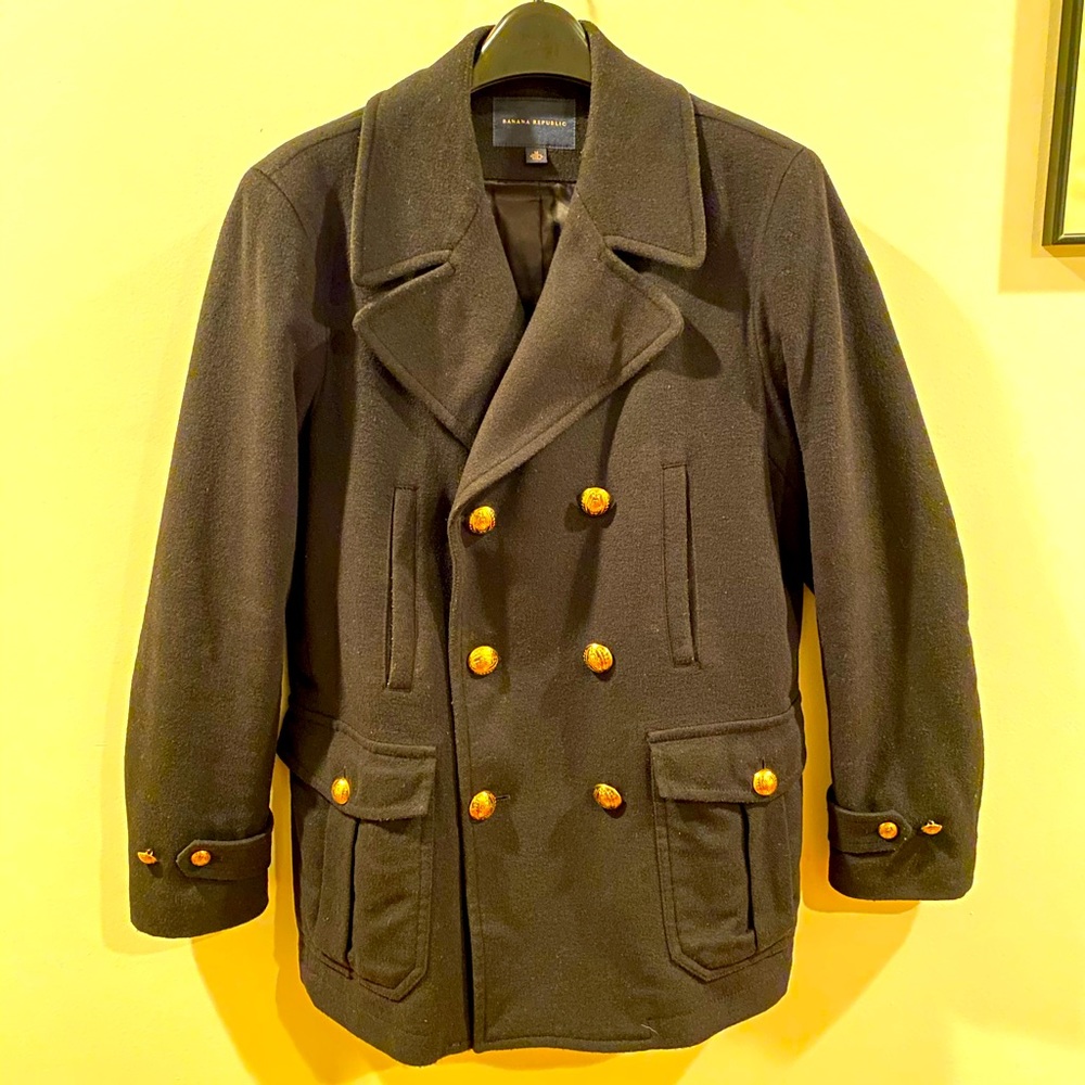 Banana Republic Pea Coat w/ Brass Buttons in Black